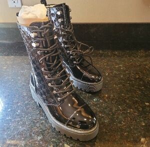 Michael Kors Black Combat Boots with Glossy Finish